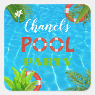 Sticker Carré Fête de la piscine tropicale Anniversaire d'été