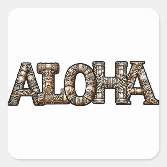 Sticker Carré Fête de Luau Hawaïen Polynésien Bamboo Aloha (Devant)