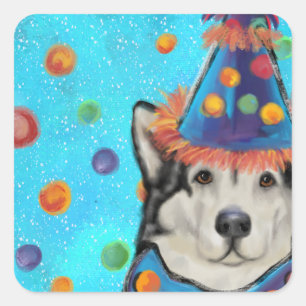 Sticker Carré Fête de Malamute d'Alaska 