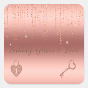 Sticker Carré Fête de mariage avec confettis rose gold