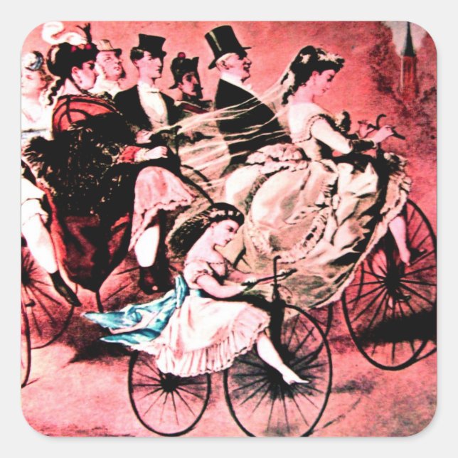 STICKER CARRÉ FÊTE DE MARIAGE BLACK BLEU RED BICYCLE (Devant)