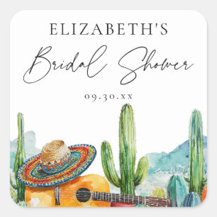 Sticker Carré Fête de mariage cactus mexicain aquarelle