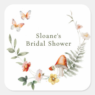 Sticker Carré Fête de mariage champêtre Enchanted Forest Mushroo