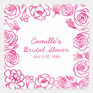 Sticker Carré Fête de mariage fantaisiste aux fleurs roses