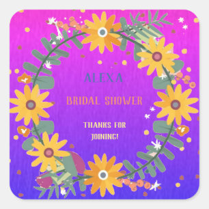 Sticker Carré Fête de mariage floral botanique multicolore