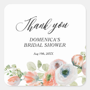 Sticker Carré Fête de mariage floral pêche romantique
