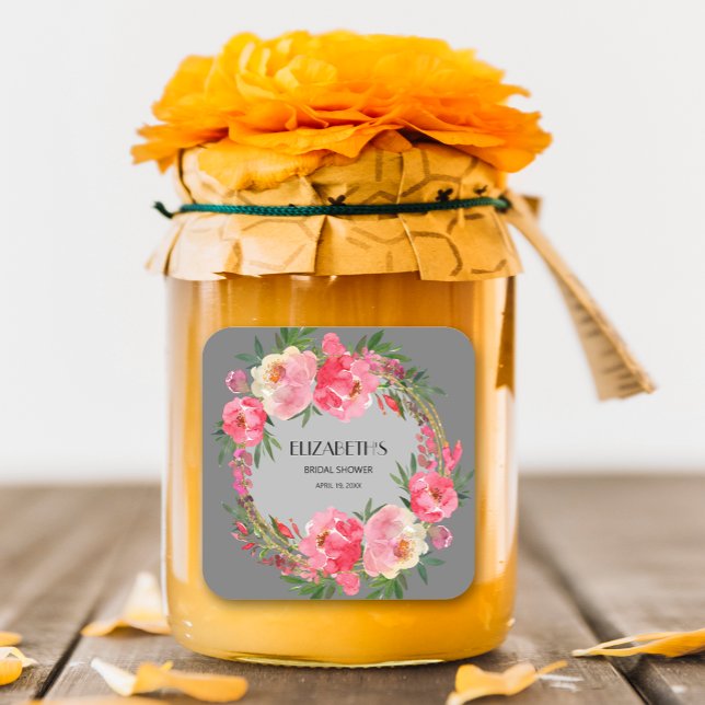 Sticker Carré Fête de mariage floral rose aquarelle (Créateur téléchargé)