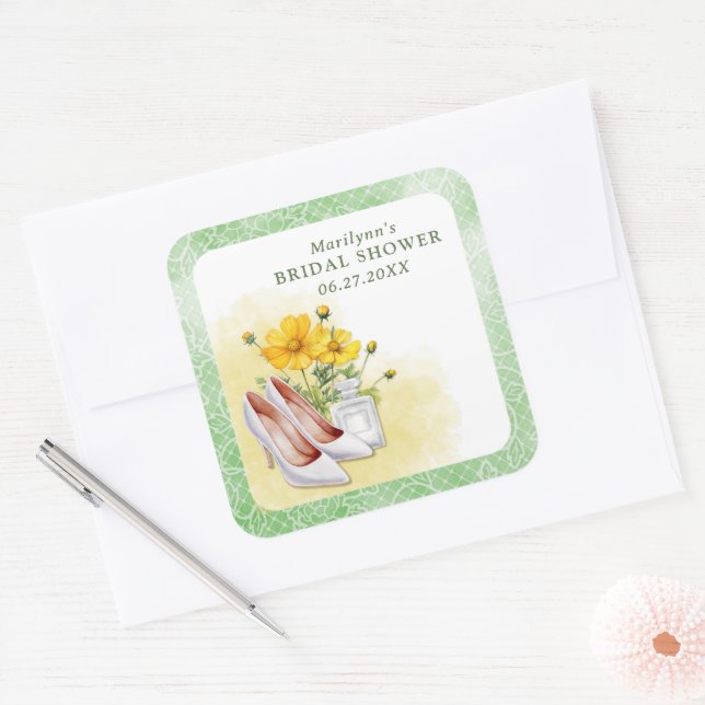 Sticker Carré Fête de mariage Florale Jaune (Enveloppe)