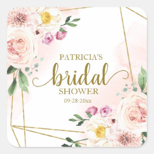 Sticker Carré Fête de mariage géométrique floral rose doré