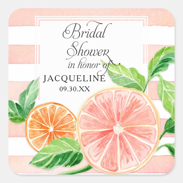 Sticker Carré Fête de Mariage Moderne Citrus Pamplemousse Rose O (Devant)