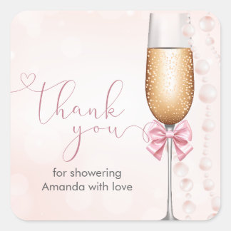 Sticker Carré Fête de mariage rose perles et prosecco