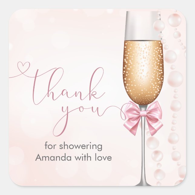 Sticker Carré Fête de mariage rose Perles et Prosecco  (Devant)