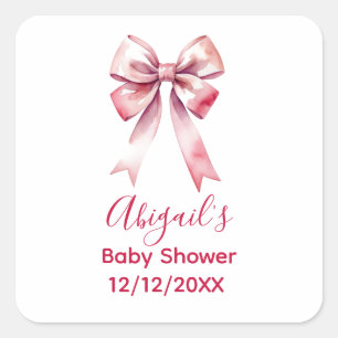 Sticker Carré Fête de naissance Coquette Fille au Ruban Rose 