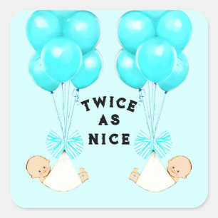 Sticker Carré Fête de naissance de jumeaux garçons ballons bleus
