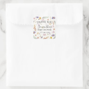 Sticker Carré Fête de naissance Fleur de sauvage aquarelle