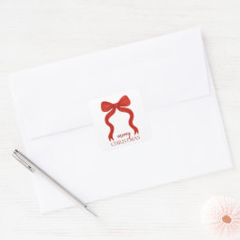 Sticker Carré Fête de Noël avec un élégant nœud rouge - 