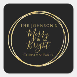 Sticker Carré Fête de Noël Black Gold Joyeux et brillant
