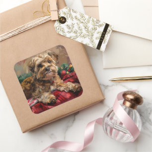 Sticker Carré Fête de Noël de Chien Yorkipoo