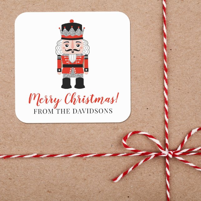 Sticker Carré Fête de Noël de Nutcracker (An elegant nutcracker sticker for your Christmas packaging)