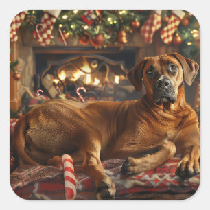 Sticker Carré Fête de Noël du chien de Rhodesian Ridgeback