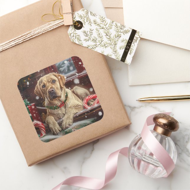 Sticker Carré Fête de Noël du chien du Labrador (Cadeaux)