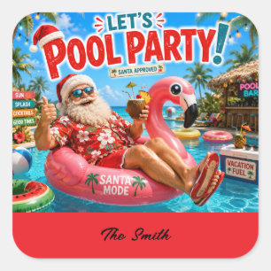 Sticker Carré Fête de Noël en juillet au bord de la piscine avec