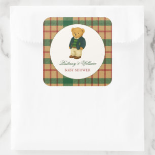 Sticker Carré Fête de Noël Ourson Prépa Bébé