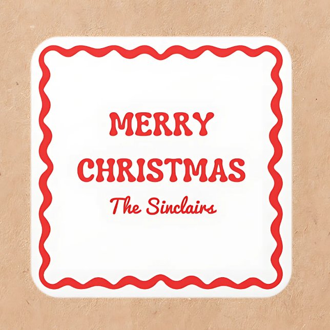 Sticker Carré Fête de Noël rouge moderne Wavy Border (Créateur téléchargé)