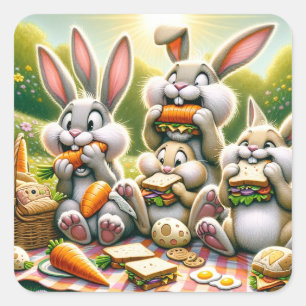 Sticker Carré Fête de pique-nique des lapins