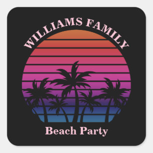 Sticker Carré Fête de plage personnalisée Coucher de soleil trop