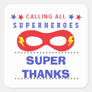 Sticker Carré Fête de super-héros Merci beaucoup