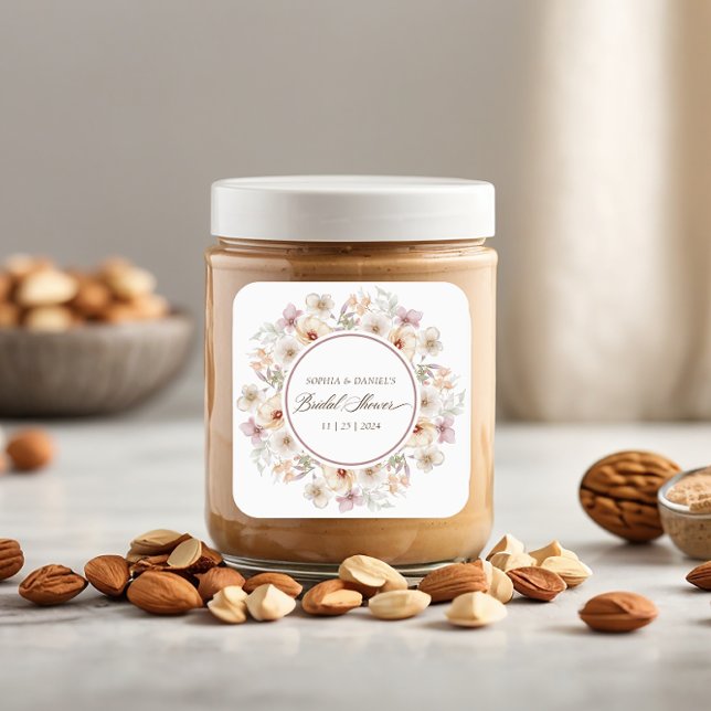 Sticker Carré Fête des mariées d'aquarelle florale chic (Chic Floral Watercolor Bridal Shower Square Sticker)