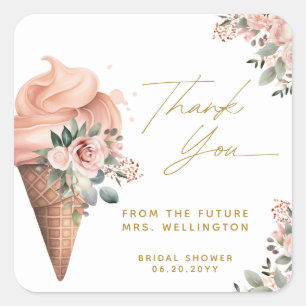 Sticker Carré Fête des mariées Florale rose crème glacée