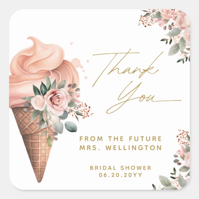 Sticker Carré Fête des mariées Florale rose crème glacée (Devant)