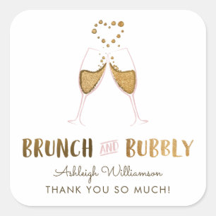 Sticker Carré Fête des mariées Gold Brunch & Bubbly   MERCI