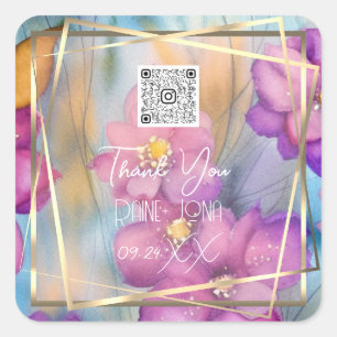 Sticker Carré Fête des mariées mariage Favoriser l'aquarelle pré