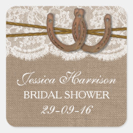 Sticker Carré Fête des mariées Rustique Burlap & Lace Horseshoe