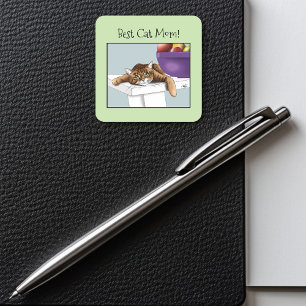 Sticker Carré Fête des mères Orange Tabby Cat