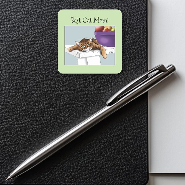 Sticker Carré Fête des mères Orange Tabby Cat (Créateur téléchargé)