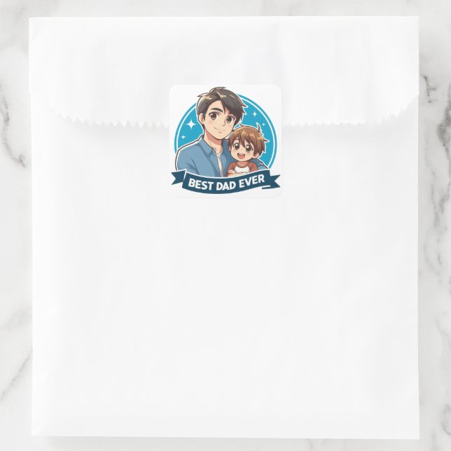 Sticker Carré Fête des pères - Un père et son fils (Sac)