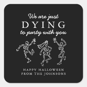 Sticker Carré Fête d'Halloween aux squelettes dessinés à la main