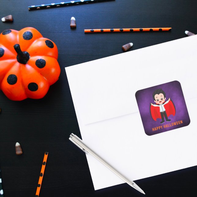 Sticker Carré Fête d'Halloween pour enfants Vampire (Créateur téléchargé)