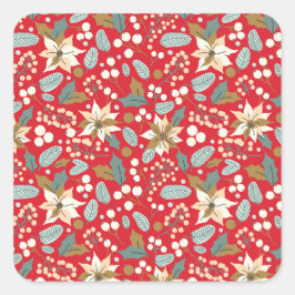Sticker Carré Fête d'hiver arrière - plan rouge Poinsettia