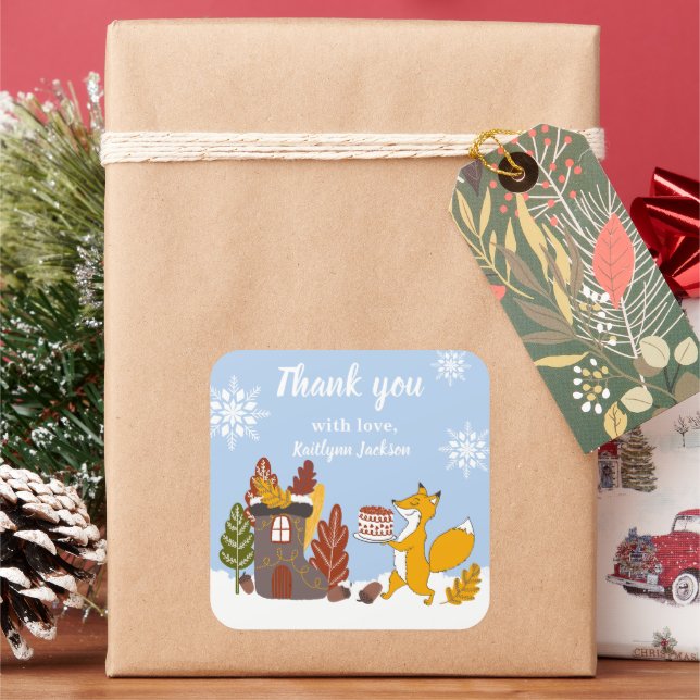 Sticker Carré Fête d'hiver Noël Fox Wild animal cadeau (vacances)