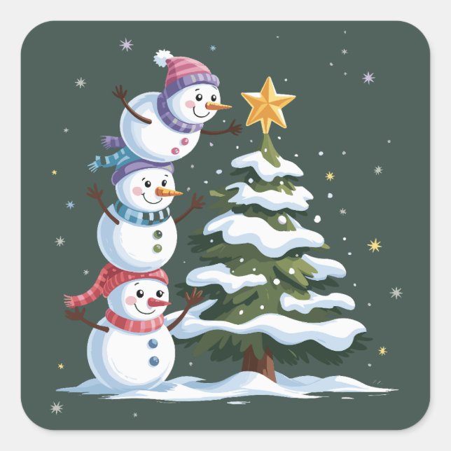 Sticker Carré Fête d'hiver Noël Snowman Lover Tree (Devant)