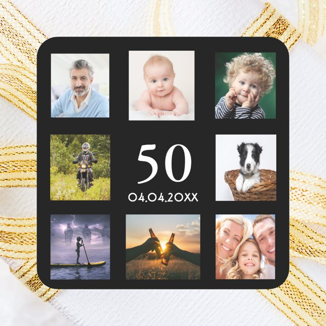 Sticker Carré fête du 50e anniversaire photo collage homme noir (Créateur téléchargé)