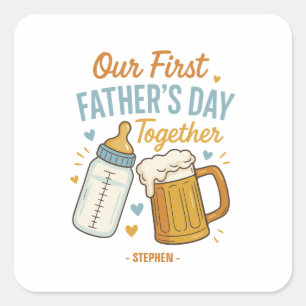 Sticker Carré Fête du Premier Père ensemble - Bière et Bouteille