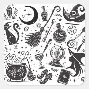 Sticker Carré Fête Païenne Wiccanne Fantastique de Sorcière Magi
