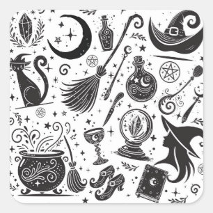 Sticker Carré Fête Païenne Wiccanne Fantastique de Sorcière Magi