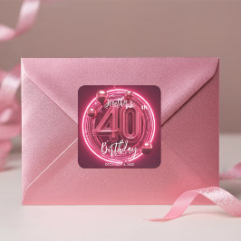 Sticker Carré Fête vibrante de 40 ans d'anniversaire en rose néo